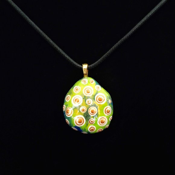 Hand Painted Dot Art Pendant, Lemon Lime Mod Pendant - Picture 1 of 14